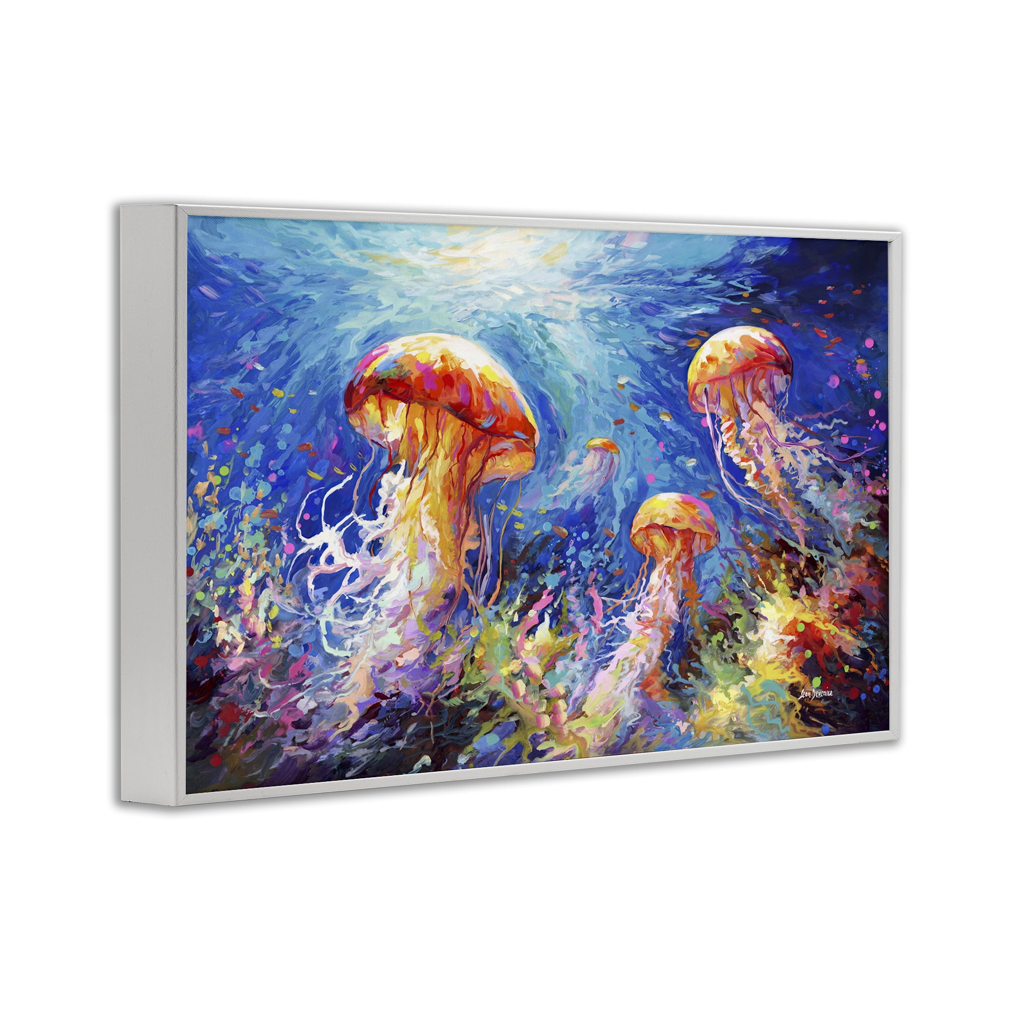 Stupell Industries Jellyfish Serenade Underwater Animals & Insects Painting White Framed Art Print Wall Art, 24 x 16