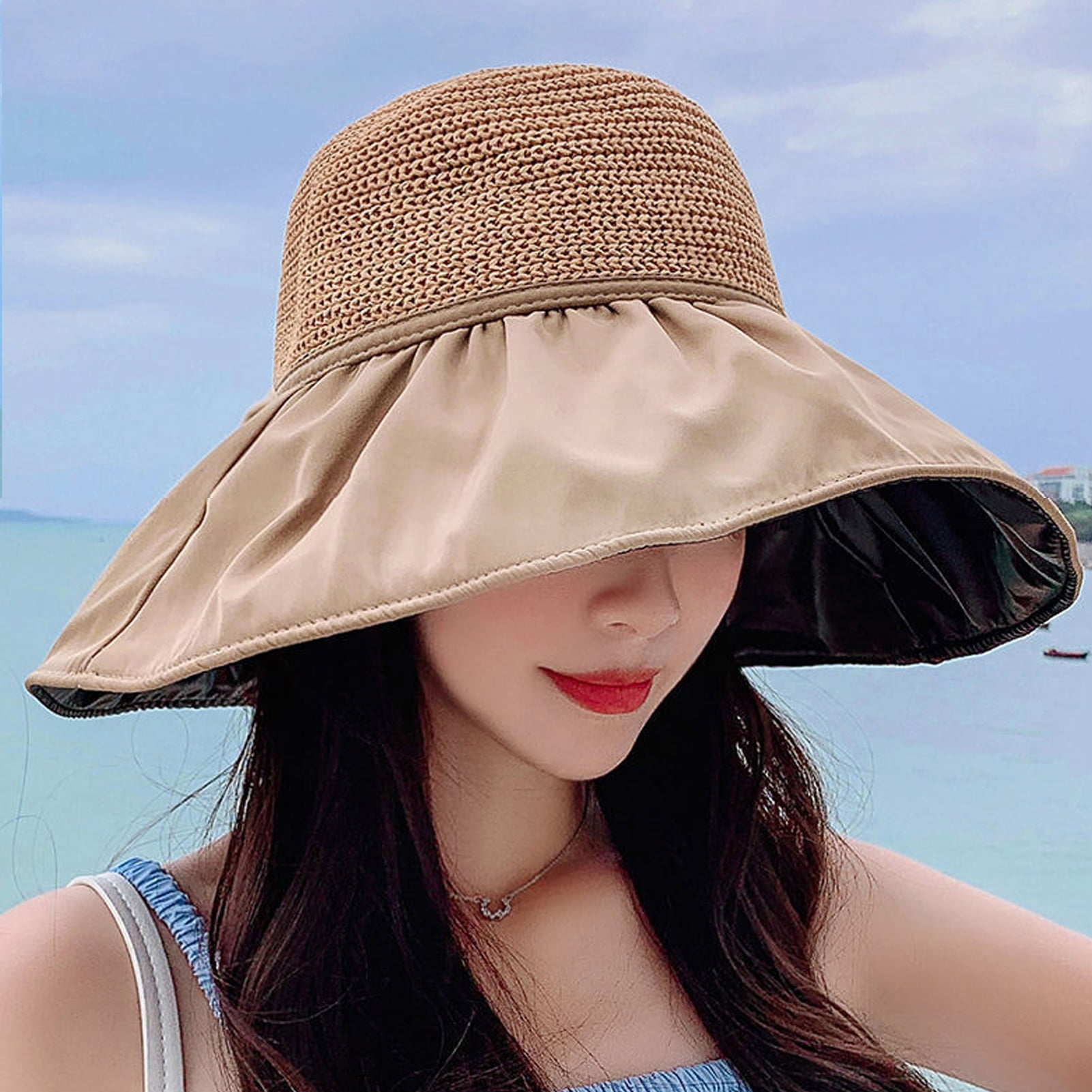 Women's Sun Hat Large Brim Foldable Breathable Floppy UV Protection Decor Women  Sunscreen Summer Hat Beach Cap 