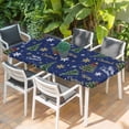 thumbnail image 2 of Blue Christmas Table Cloths for 3 Foot Rectangle Tables, Winter Pine Tree Gold White Snowflakes Patio Waterproof Elastic Fitted Tablecloths, Washable Rectangular Table Cover for Camping, 2 of 8