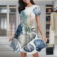 thumbnail image 2 of Blue Seashell Coral Print Women's Classic Swing Skater Dress Casual Work Party Cocktail Dresses, 2 of 6