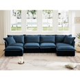 thumbnail image 3 of Cloud Couch Sectional, U-Shape 4-Seater Sofa with Deep Seats & French Edges, Blue Living Room Couch with Big Pillows, Soft Chenille Fabric, Comfy Wide Sofa for Apartment, 3 of 14