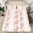 thumbnail image 2 of Feelyou Pink Rose Floral Bed Sheets for Girl, Western Bohemian Flower King Sheets, Chic Stripes Lines Sheet Set, Super Cozy Room Decor, 4pcs, 2 of 7