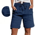 thumbnail image 3 of Womens Bermuda Shorts Casual Textured Drawstring Shorts Elastic Waist Loose Fit Summer Comfy Shorts with Pockets, 3 of 5