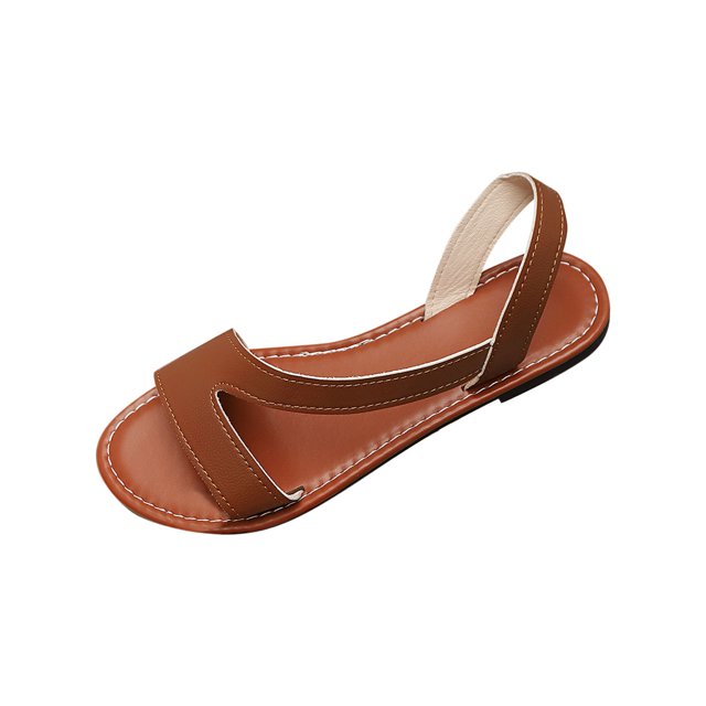 SEAOPEN Women's Bow Summr Flat Sandals Open Toe Sandals Slip On Slides Size 9 Brown