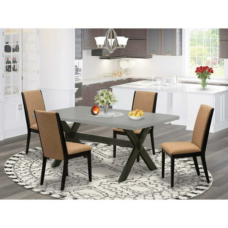 East West Furniture X697LA147-5 5-Piece Amazing Dinette Set a Good Cement Color rectangular Table Top and 4 Gorgeous Linen Fabric Dining Chairs with Stylish Chair Back Wire Brushed Black Finish