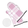 thumbnail image 2 of ZNDUO Oven Mitts and Pot Holders Sets, Pink Plaid Texture Art Pattern Non-Slip Cooking Oven Mitt, 2 of 8