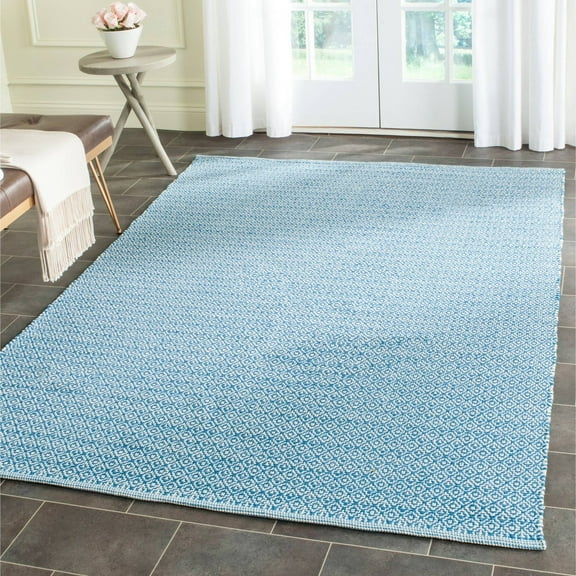 SAFAVIEH Montauk Audra Geometric Cotton Area Rug, Ivory/Blue, 2'3" x 3'9"