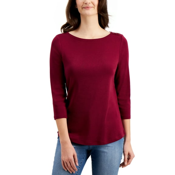 Women's Pima Cotton Boat-Neck Top Harvest Wine XS