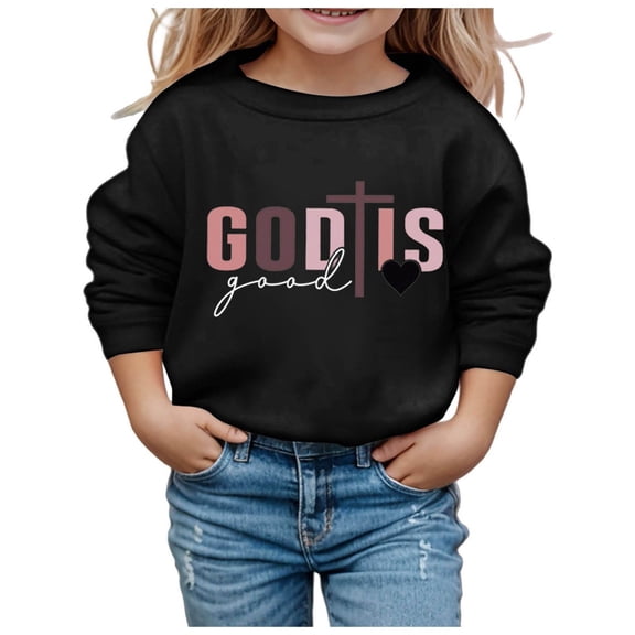 WOYY Toddler Girls Round Neck Sweatshirt Letter Print Casual Pullover Top, Sizes 3-4T