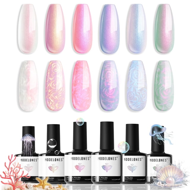 Set de esmaltes de uñas en gel Modelones Pearl, 6 colores, aurora iridiscente