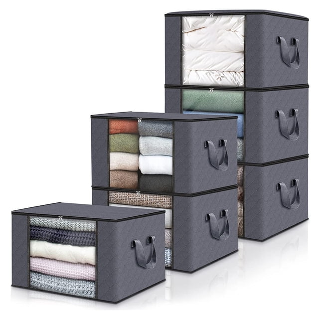 Almacenamiento fácil, bolsas de almacenamiento de ropa de gran capacidad con ventana transparente y asas reforzadas, diseño plegable para usos múltiples, tela no tejida transpirable, material de
