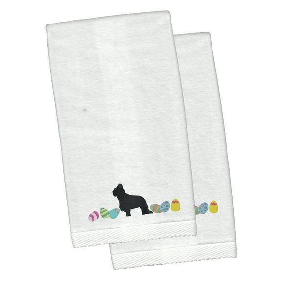 Briard Easter White Embroidered Plush Hand Towel Set of 2