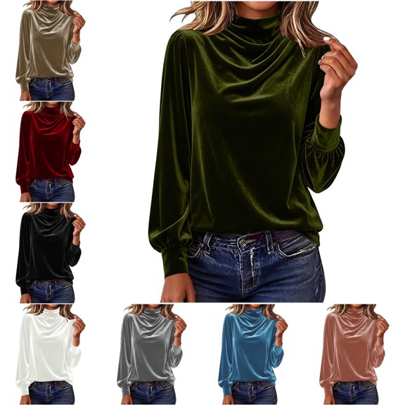 FAHUOMU Women's Mock Neck Sweatshirt Long Sleeve Pullover Velour Tops Casual Loose Fit Warm Fall Winter Clothes