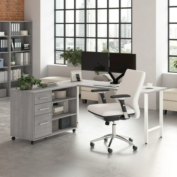 Hustle 72W x 24D Computer Desk with Storage in Platinum Gray - Engineered Wood