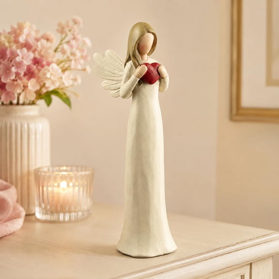 DurableDelights 7.48"Angel Figurine with Heart Hand Painted Ornaments Statue for Home Decor