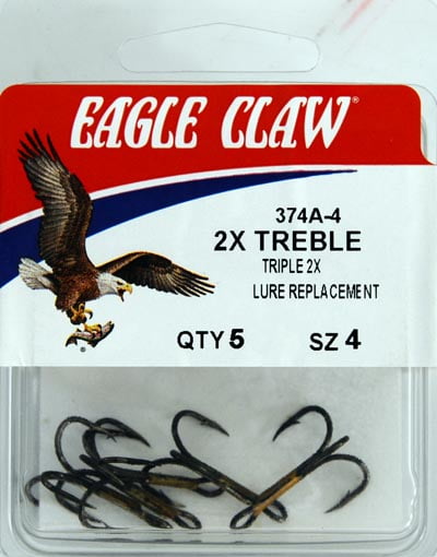 Eagle Claw 2X Treble Regular Shank Curved Point Fishing Hooks, Bronze, Size  4, (5 Pack) - Walmart.com