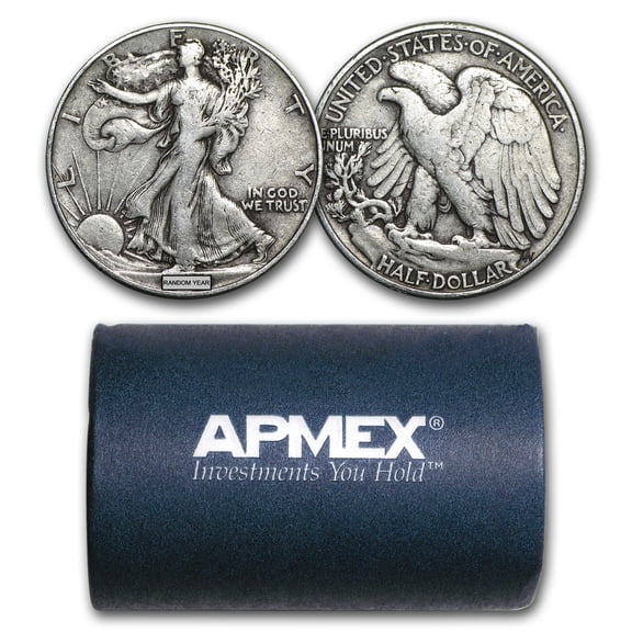 90% Silver Walking Liberty Halves $10 20-Coin Roll Avg Circ-Walma