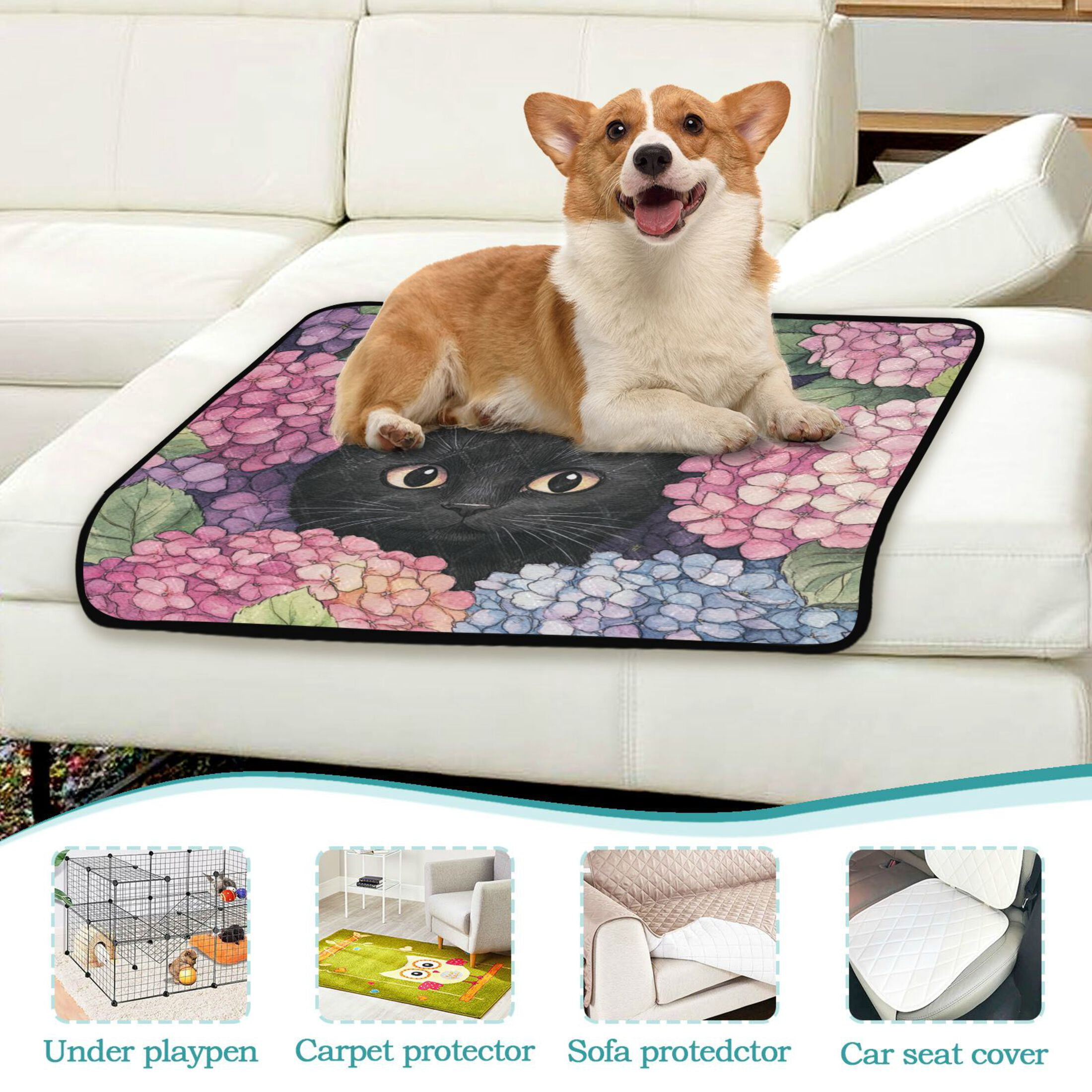 Qxltty Hydrangea Cat Cat litter Pads Pet Set of 2 Diaper Mats Center Anti-leakage Layer Absorbent Soft and Comfortable