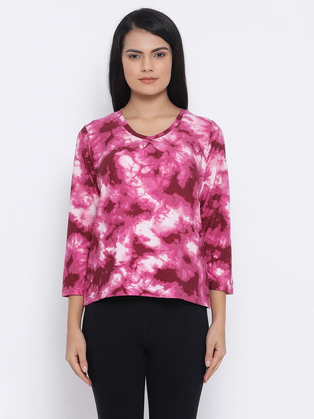 Clovia Printed Top in Duster Pink - 100% Cotton 