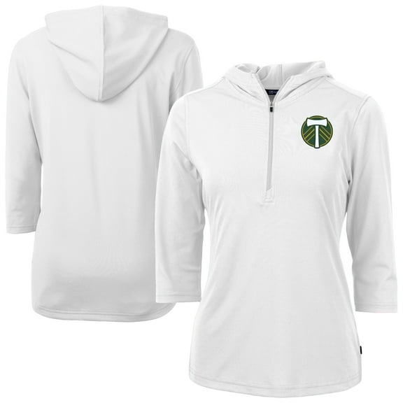 Women's-Cutter & Buck  White Portland Timbers Virtue Eco Pique Recycled Half-Zip Pullover Hoodie