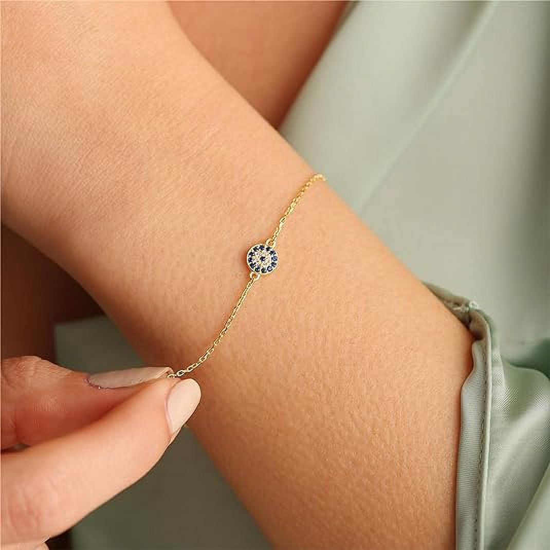 Gold Bracelets For Women - 14K Gold Plated Evil Eye, Pearl & Twisted Bead Bracelets Set, Adjustable Layered Jewelry