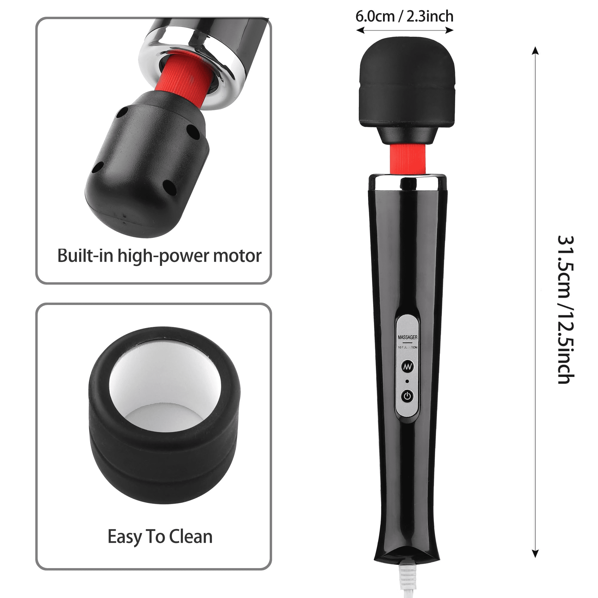 Rulwuck 10 speed handheld back personal massager, powerful rechargeable plug-in firing massage gun, used for neck, shoulder, back pain relief, deep tissue muscle relaxation, black,Black,10 Speeds
