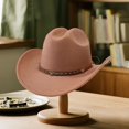 thumbnail image 5 of RUINIXCW Western Cowboy Cowgirl Hat for Women Men Wide Brim Pentagram Leather Belt Fedora Hat Wool Felt Vintage Jazz Hats, 5 of 8
