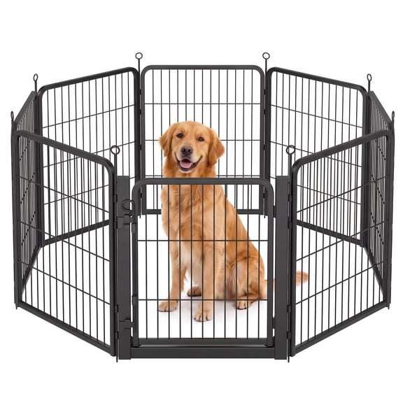 LEDREM 40" Height 8 Panels Heavy Duty Dog Playpen with Door, Indoor & Outdoor Steel Pet Fence,Puppy Exercise Pen, Black