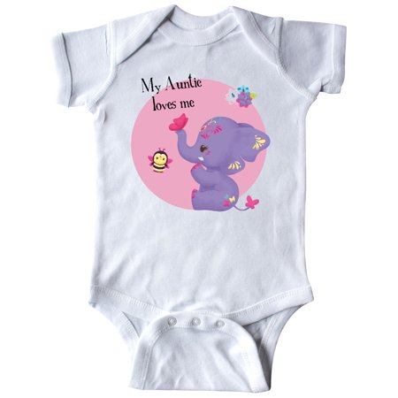 

Inktastic Auntie loves me Pink Purple Elephant Cute Gift Baby Girl Bodysuit