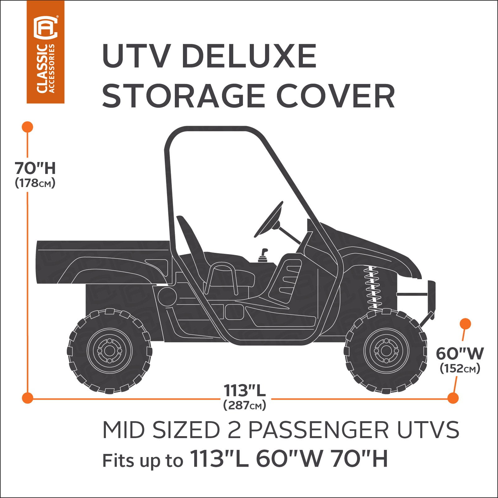 Classic Accessories QuadGear Deluxe UTV Storage Cover, Fits UTVs up to 125"L x 64"Wx70"H, Black/Grey