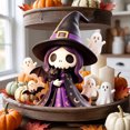 thumbnail image 7 of Halloween Miniature Wooden Figurine Set, Pumpkin Witch Ghost Tiered Tray Decor, Cute Spooky Desktop Ornaments for Home Party, 7 of 7
