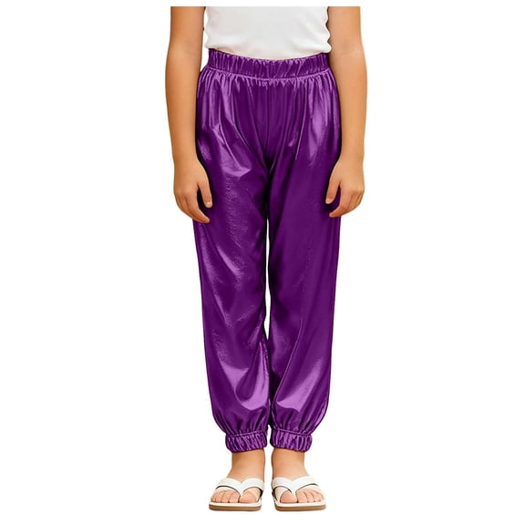Hessimy Girls Sweatpants Kids Baggy Cargo Pants Athletic Drawstring Jogger Pants with Pockets(Purple,9-10 Years)