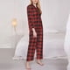 thumbnail image 3 of Balery Red Black Plaid Conjunto de Pijama con Estampado para Mujer, Conjunto de Dos Piezas con Manga Larga, Ropa de Dormir Suave con Bolsillos, Pijamas Cómodos-Large, 3 of 7