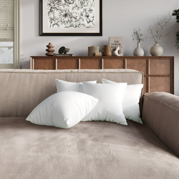 Home Design Calais Square Throw Pillow Inserts 12x12 Inch, Set of 4, Bedroom & Couch, Soft Decorative Pillow Insert, White