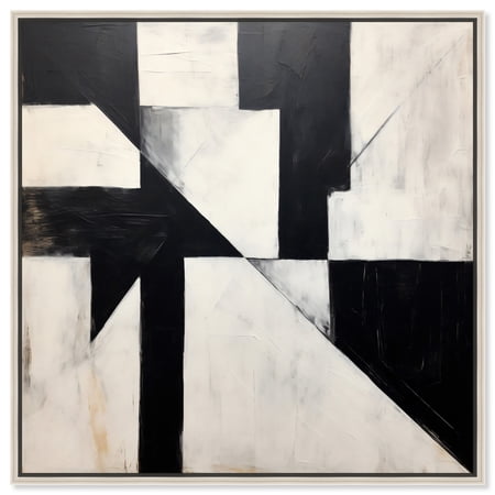 Monochrome Cubism Canvas Black And White Abstract Art By Notoriart Silver Frame 16 x 16