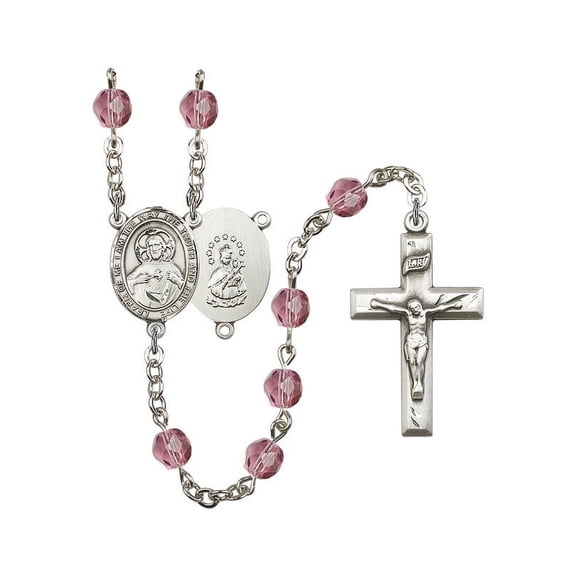 Scapular Silver-Plated Rosary 6mm February Purple Fire Polished Beads Crucifix Size 1 3/8 x 3/4 medal charm