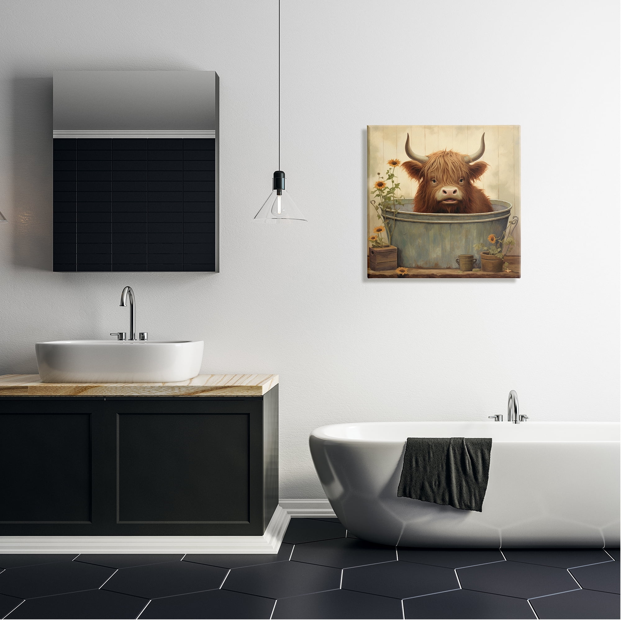 Stupell Industries Cattle in Vintage Bath Tin Animals & Insects Painting Gallery Wrapped Canvas Art Print Wall Art, 24 x 24