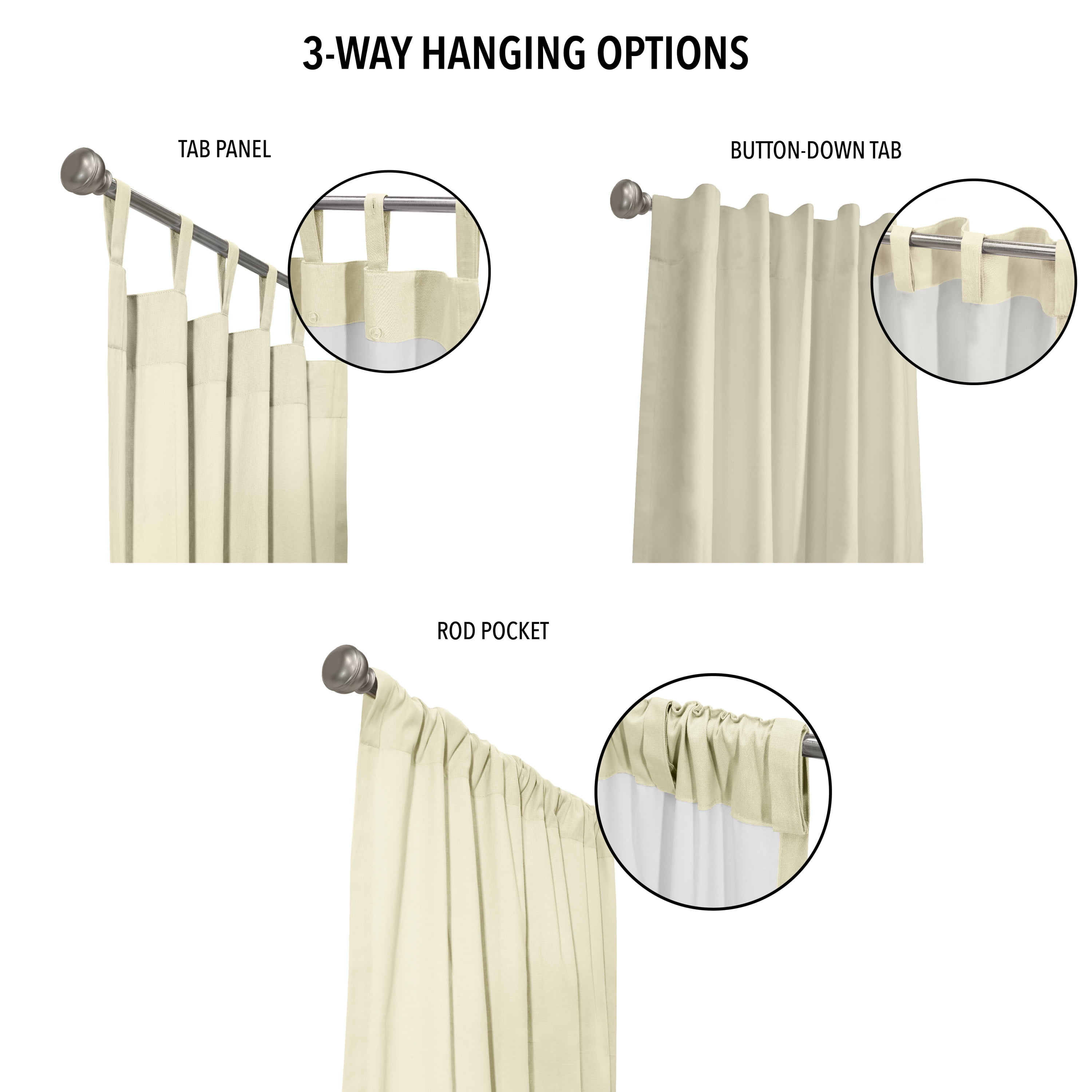 Winmate Topsions 3-way Header Insulated Curtain Panel Pair each 80" x 84" in Natural