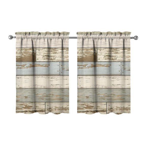 Vintage Vintage Teal Wood Grain Tier Cafe Curtains for Bathroom Living RV Rod Pocket Window Drapes 36 Inch 2 Panels Set 28"x36" 2 Panels Window Treatment Tiers