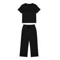 thumbnail image 5 of IUYRTFE Women Solid Color Short Sleeve Top and Drawstring Wide Leg Pants Set Casual 2 Piece Outfit, 5 of 5