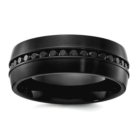 Stainless Steel Brushed Black Ip Plated With Black Cubic Zirconia 8mm Band Size 12 Ring for Women and Men