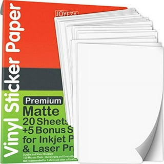 JOYEZA Premium Printable Vinyl Sticker Paper for Inkjet Printer - 25 Sheets  Glossy White Waterproof, Dries Quickly Vivid Colors, Holds Ink well 