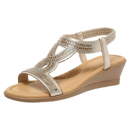 

PEASKJP Platform Sandals Comfortable Women Flat Heel Summer Beach Jelly Shoes (Gold 9.5)