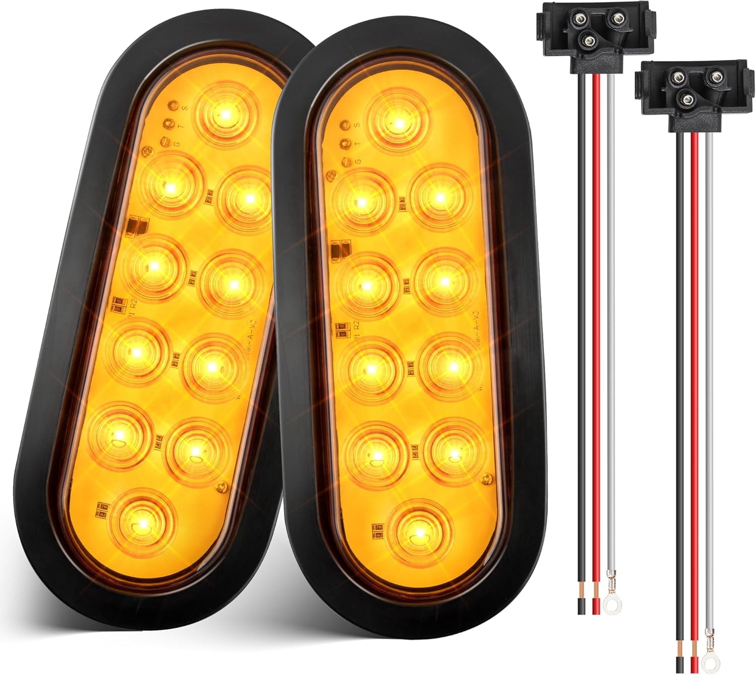 6 Inch 10 LEDs Oval Amber Trailer Tail Lights W/Light Wiring 2PCS, Super Bright 6" LED Parking Turn Signal Lights with Flush Mount Grommets for RV Truck, Bus, Trucks,Marine