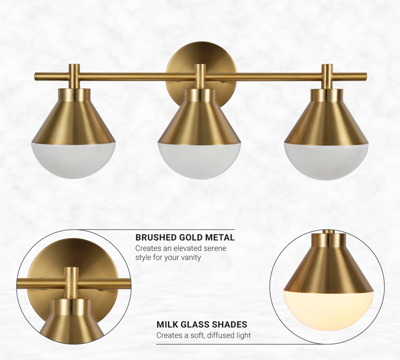 Kenroy Home Schoolhouse 23'' Vanity Light 3-Light Wall Light Fixture Transitional Table Light Fixture for Bathroom, Hallway, or Office, Brushed Gold