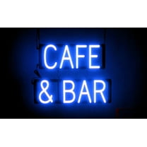 SpellBrite CAFE & BAR LED Sign for Business. 19.6" x 15.0" Blue CAFE & BAR Sign Has Neon Sign Look With Energy Efficient LED Light Source. Visible from 500 Feet, 8 Animation Settings.