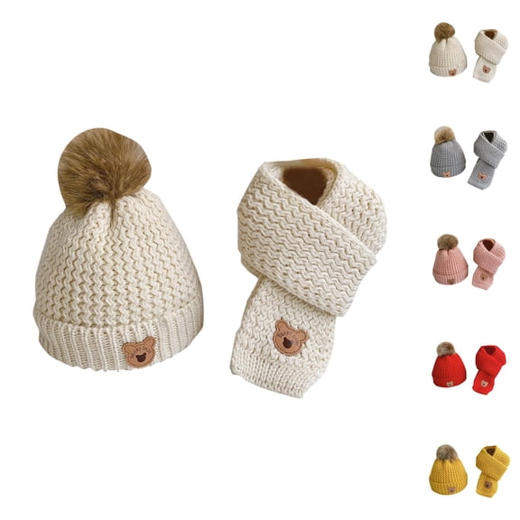 Kids Cotton Knit Set - Winter Warm Hat And Scarf Combo, Soft Stocking Stuffers, For Baby Toddler Age 3-12 Winter Christmas Gifts