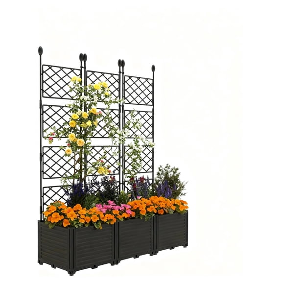 Garvee Garden Bed Box with Trellis, 50 x 16.2 x 63 inch, Black