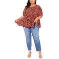 thumbnail image 2 of Agnes Orinda Women's Plus Size Floral Tops Crew Neck Short Sleeve Elastic Cuffs Casual Peplum Blouses 3X Red, 2 of 5
