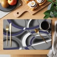 thumbnail image 2 of Blue Geometric Placemats Set of 6, Grey Vintage Neutral Abstract Striped Art Placemats for Dining Table, Place Mats for Kitchen Tabletop, Waterproof Wipeable Dining Table Mats Set, 2 of 9